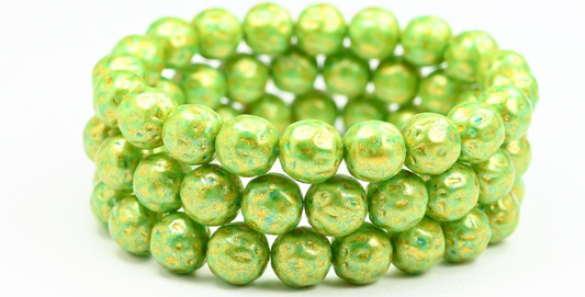 Round Pressed Glass Beads Orange Fruit, Light Aqua Blue Light Yellow (34308-34302), Glass, Czech Republic