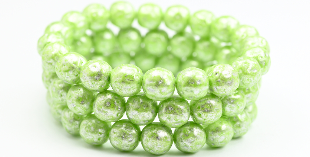 Round Pressed Glass Beads Orange Fruit, Light Green 34301 (34310-34301), Glass, Czech Republic