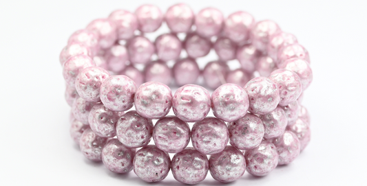 Round Pressed Glass Beads Orange Fruit, Light Fuchsia Pink 34301 (34306-34301), Glass, Czech Republic