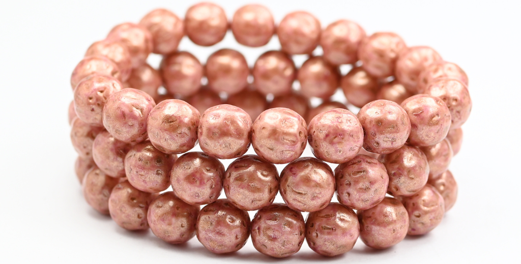 Round Pressed Glass Beads Orange Fruit, Light Fuchsia Pink 86750 (34306-86750), Glass, Czech Republic