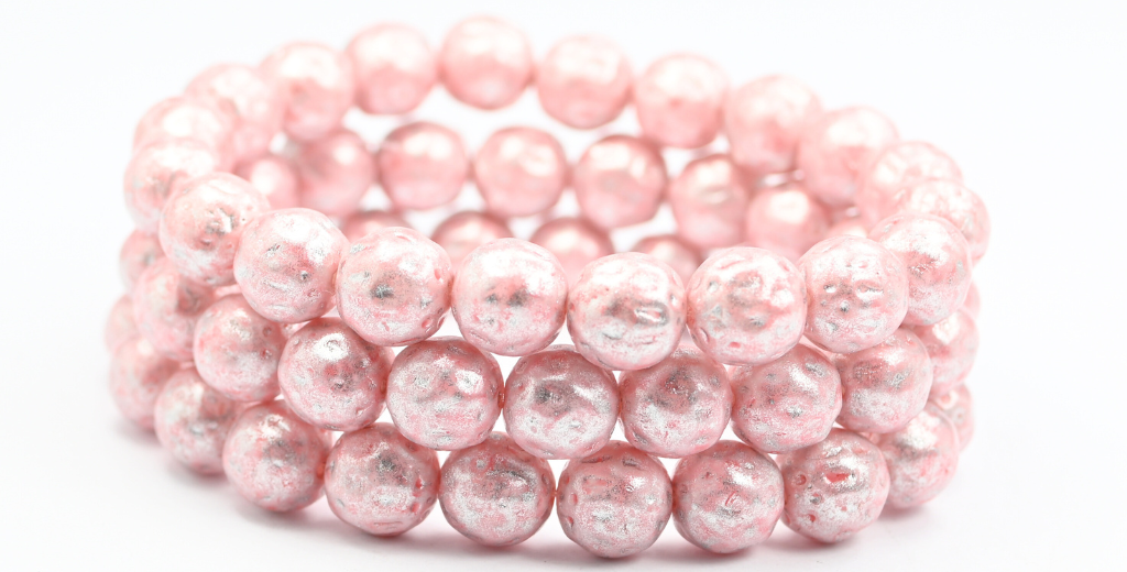 Round Pressed Glass Beads Orange Fruit, Light Pink 34301 (34304-34301), Glass, Czech Republic