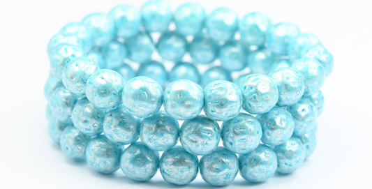 Round Pressed Glass Beads Orange Fruit, Light Aqua Blue 34301 (34308-34301), Glass, Czech Republic