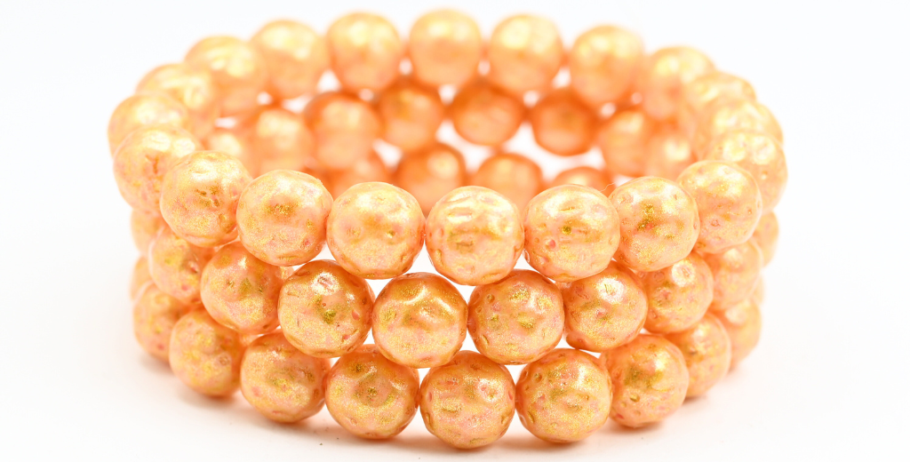 Round Pressed Glass Beads Orange Fruit, Light Pink Light Yellow (34304-34302), Glass, Czech Republic