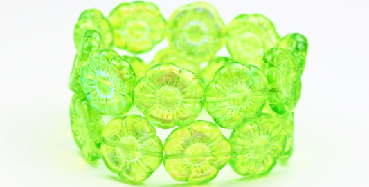 圆形扁平花压制玻璃珠，水晶浅绿色 Ab (00030-34310-AB)，玻璃，捷克共和国