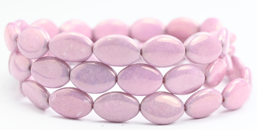 Flat Oval Pressed Glass Beads, Chalk White Luster Lila (03000-14494), Glass, Czech Republic