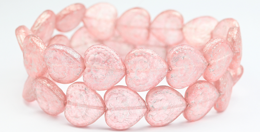 Heart With Flower Pressed Glass Beads, Crystal Light Pink 34301 (00030-34304-34301), Glass, Czech Republic