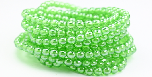 Round Pressed Glass Beads Druck, Transparent Green Hematite (50500-14400), Glass, Czech Republic