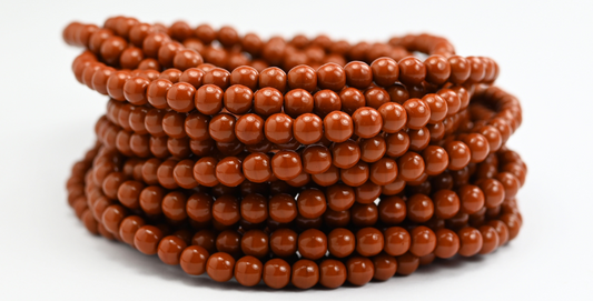 Round Pressed Glass Beads Druck, Opaque Brown Wax (13600-WAX), Glass, Czech Republic