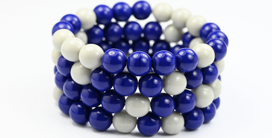 Round Pressed Glass Beads Druck, Mixed Colors Blue Gray (MIX-BLUE-GRAY), Glass, Czech Republic