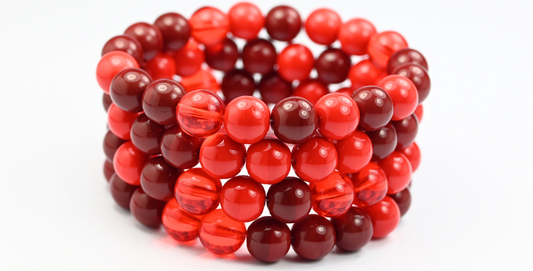 Round Pressed Glass Beads Druck, Mixed Colors Red (MIX-RED), Glass, Czech Republic