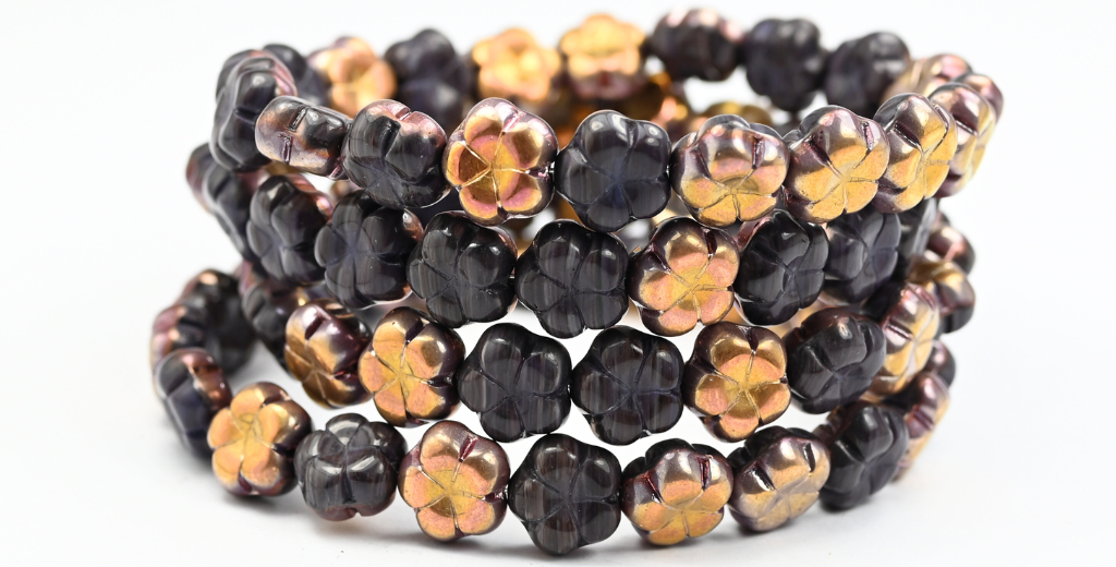 5-Petal Flower Pressed Beads, Brown Rose Gold Capri (13500-27101), Glass, Czech Republic