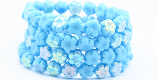 5-Petal Flower Pressed Beads, Turquoise Blue Ab (63030-AB), Glass, Czech Republic