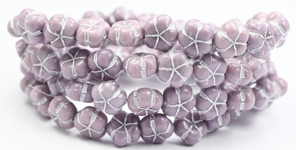 5-Petal Flower Pressed Beads, Purple  White Lined (23020-46401), Glass, Czech Republic