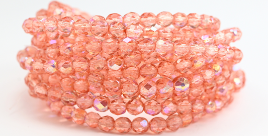 OUTLET 10 grams Faceted Round Fire Polished Beads, 6 x 6 mm, Crystal Light Pink Peach Ab (00030-34305-AB), Glass, Czech Republic
