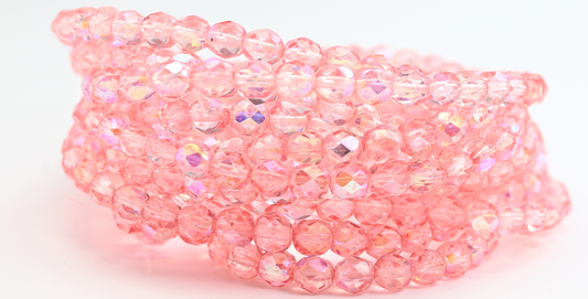 Fire Polished Round Faceted Beads, Crystal Light Pink Ab (00030-34304-AB), Glass, Czech Republic