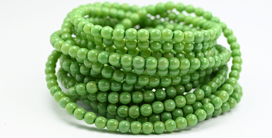 Round Pressed Glass Beads Druck, Opaque Green Wax (53230-WAX), Glass, Czech Republic