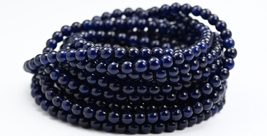 Round Pressed Glass Beads Druck, Opaque Blue Wax (33400-WAX), Glass, Czech Republic