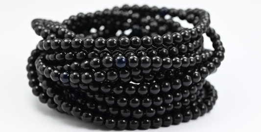 Round Pressed Glass Beads Druck, Black Wax (23980-WAX), Glass, Czech Republic