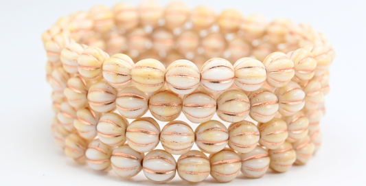 Melon Round Pressed Glass Beads With Stripes, 1704 Copper Lined (01704-54200), Glass, Czech Republic