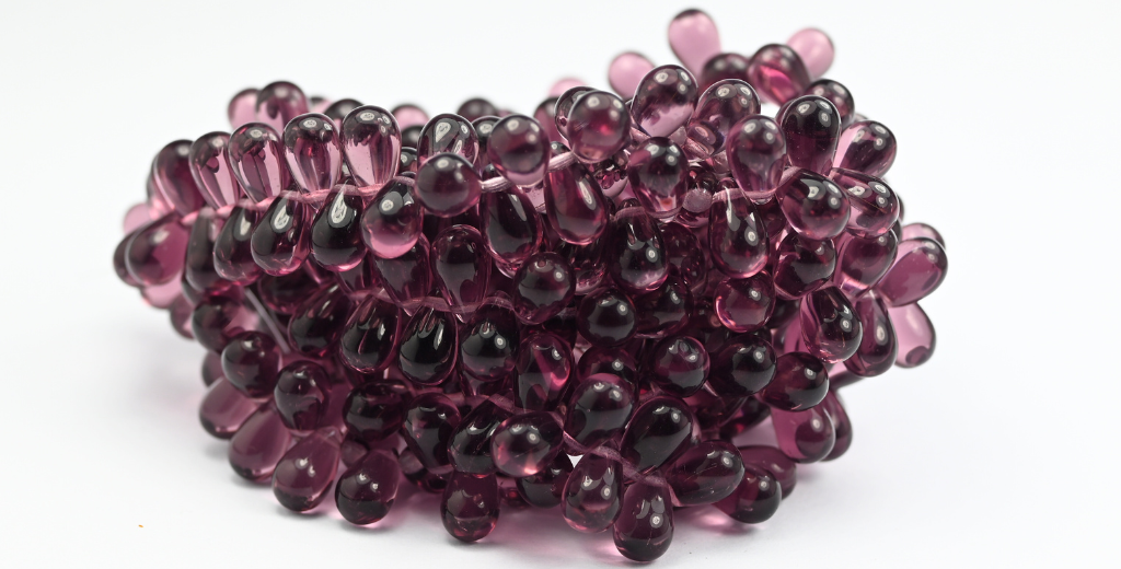 梨形压花玻璃珠，透明浅紫水晶 (20040)，玻璃，捷克共和国