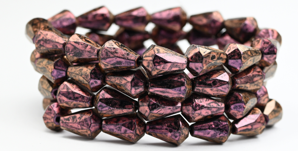 Special Cut Teardrop Faceted Beads, Black Red Iridiscent (23980-86944), Glass, Czech Republic