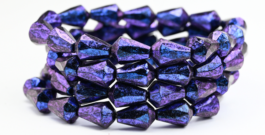 Special Cut Teardrop Faceted Beads, Black Blue Iridiscent (23980-86966), Glass, Czech Republic