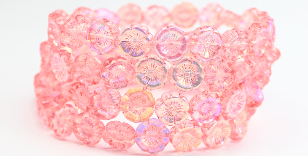 Hawaii Flower Pressed Glass Beads, Crystal Light Pink Ab (00030-34304-AB), Glass, Czech Republic