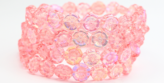 Hawaii Flower Pressed Glass Beads, Crystal Light Pink Ab (00030-34304-AB), Glass, Czech Republic