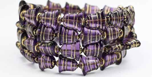 Flat Bell Beads, Transparent Light Amethyst Gold Lined (20500-54202), Glass, Czech Republic