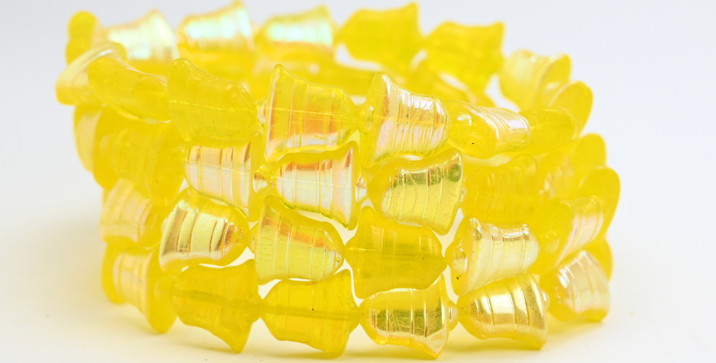 Flat Bell Beads, Transparent Yellow Ab (80020-AB), Glass, Czech Republic