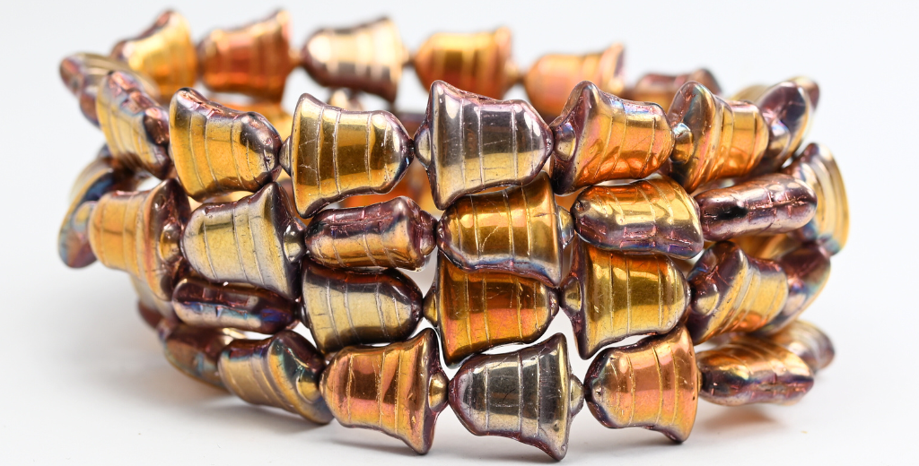 Flat Bell Beads, Transparent Yellow Rose Gold Capri 2X (80020-27101-2X), Glass, Czech Republic