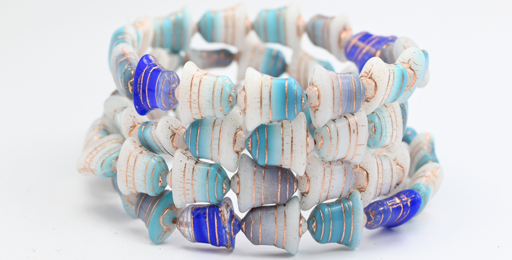 Flat Bell Beads, Mixed Colors Blue Copper Lined (MIX-BLUE-54200), Glass, Czech Republic