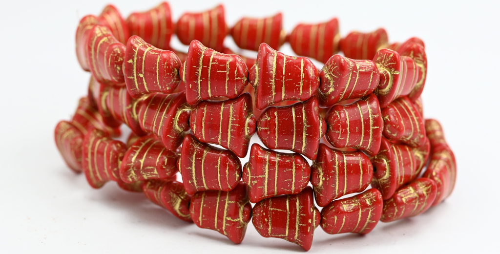 Flat Bell Beads, Opaque Red Gold Lined (93200-54202), Glass, Czech Republic