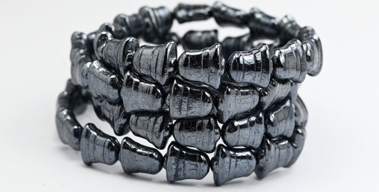 Flat Bell Beads, Black Hematite (23980-14400), Glass, Czech Republic