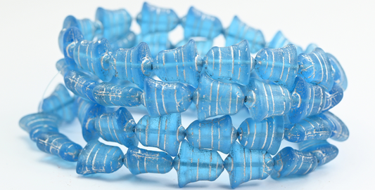 Flat Bell Beads, Transparent Aqua Silver Lined Matte (60020-54201-M), Glass, Czech Republic