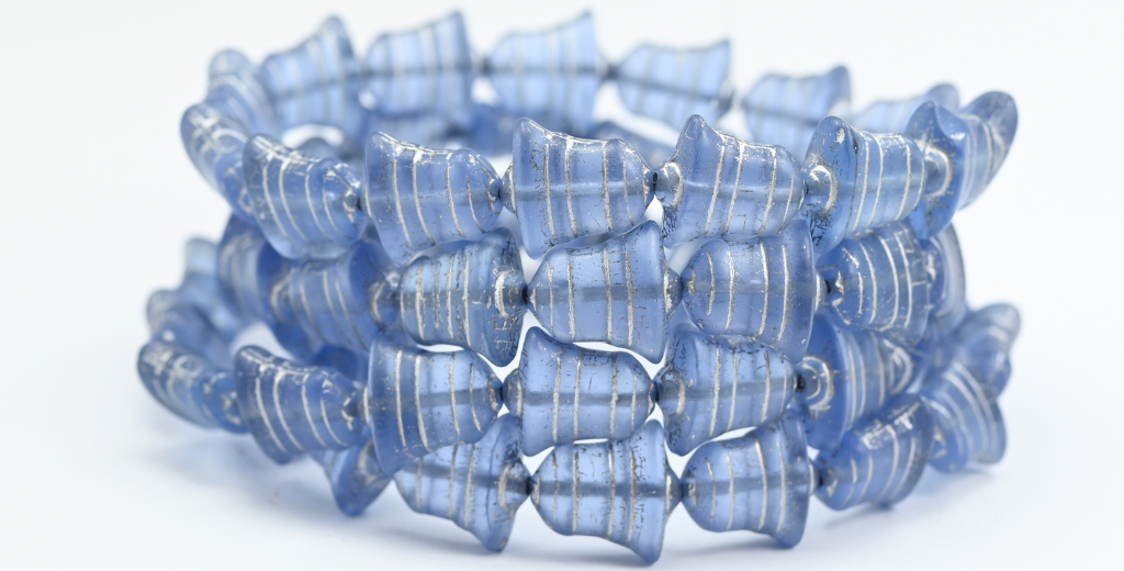 Flat Bell Beads, Transparent Blue Silver Lined Matte (30020-54201-M), Glass, Czech Republic