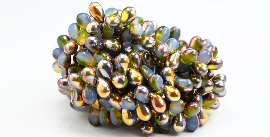 Pear Drop Pressed Glass Beads, Transparent Orange Rose Gold Capri (01008002-27101), Glass, Czech Republic