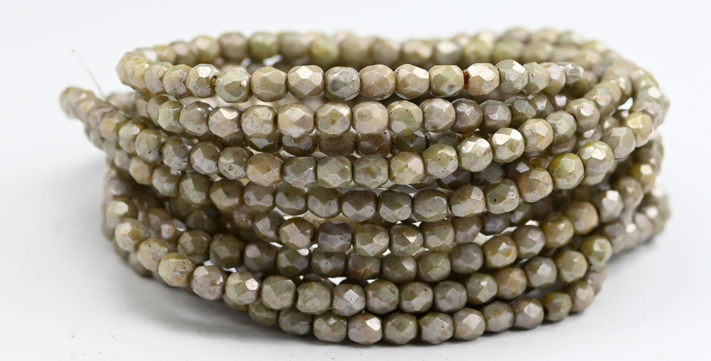 Fire Polished Round Faceted Beads, White Senegal Green (02010-15657), Glass, Czech Republic