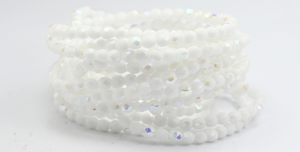 Fire Polished Round Faceted Beads, White Ab (02010-AB), Glass, Czech Republic