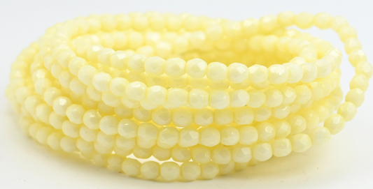 Fire Polished Round Faceted Beads, White Luster Yellow Full Coated (02010-14483), Glass, Czech Republic