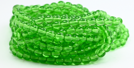 Round Pressed Glass Beads Druck, Transparent Green (50500), Glass, Czech Republic