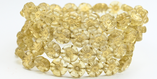 Hawaii Flower Pressed Glass Beads, Transparent Yellow Gold Lined (80020-54202), Glass, Czech Republic