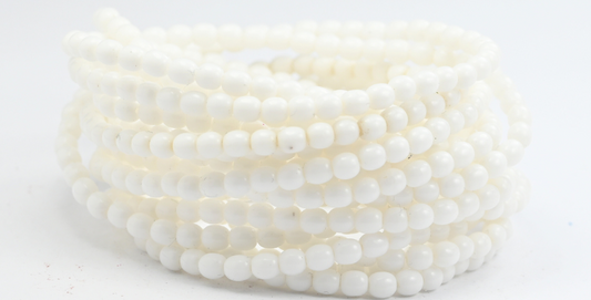 圆形压制玻璃珠 Druck，白色 (02010)，玻璃，捷克共和国