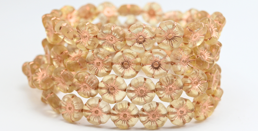 Hawaii Flower Pressed Glass Beads, Transparent Yellow Copper Lined (80010-54200), Glass, Czech Republic