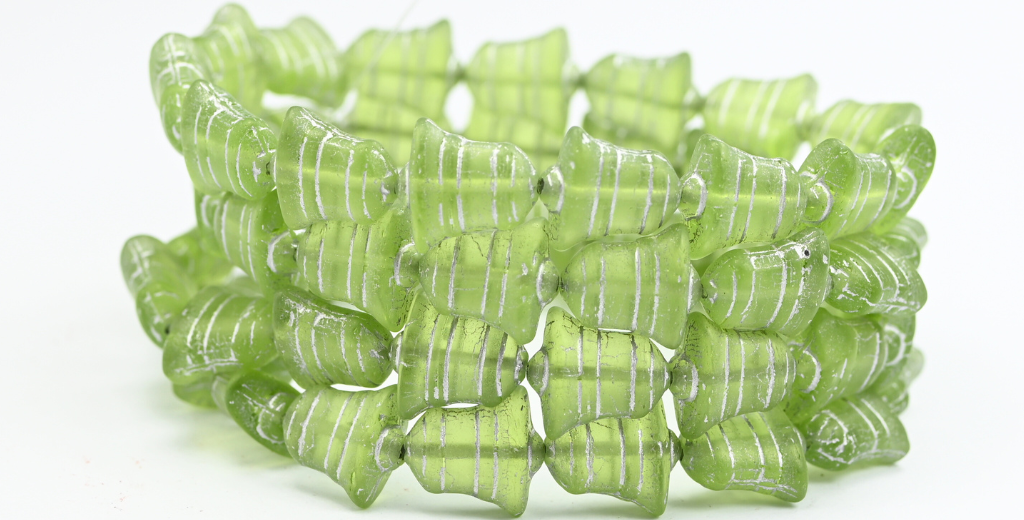 Flat Bell Beads, Transparent Green Silver Lined Matte (50200-54201-M), Glass, Czech Republic