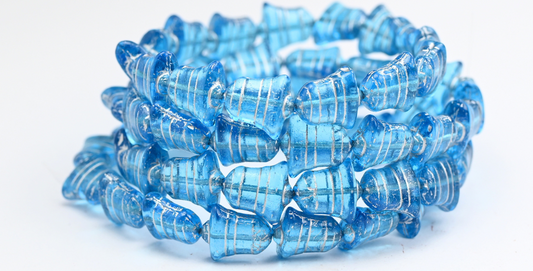 Flat Bell Beads, Transparent Aqua Silver Lined (60020-54201), Glass, Czech Republic