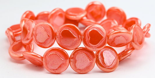 Table Cut Round Beads With Heart, Orange 14400C (81240-14400C), Glass, Czech Republic