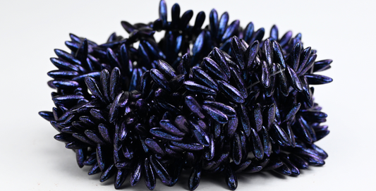 Dagger Pressed Glass Beads, Black Blue Iridiscent (23980-86966), Glass, Czech Republic