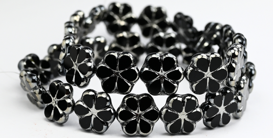 Table Cut Flower Beads, Black Chrome (23980-CHROME), Glass, Czech Republic