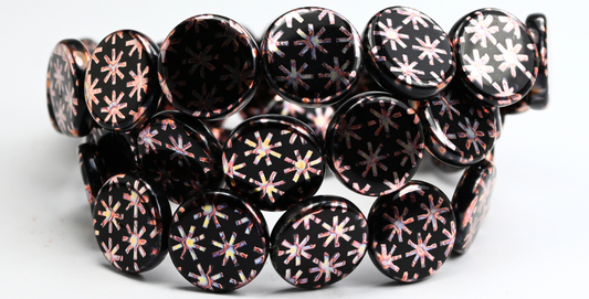 Flat Round Coin Pressed Glass Beads, Transparent Red Batika A (90110-BATIKA-A), Glass, Czech Republic